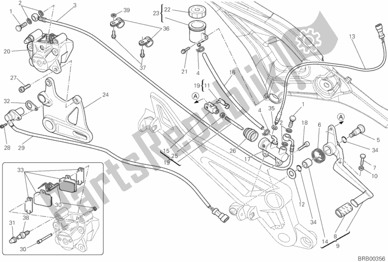 Alle onderdelen voor de Achter Remsysteem van de Ducati Monster 696 USA 2013